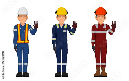 worker is raising hand beside