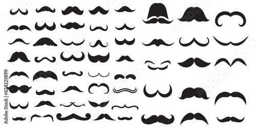 Silhouette Mustache set different styles for men's vector 