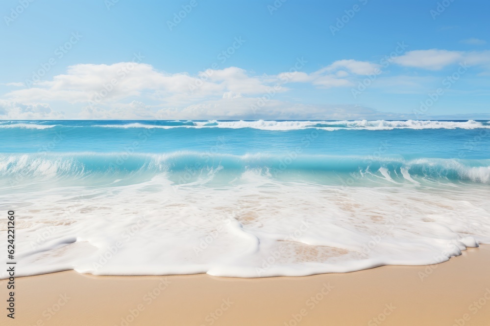 Beautiful Sandy Beach And Soft Blue Ocean, Generative AI
