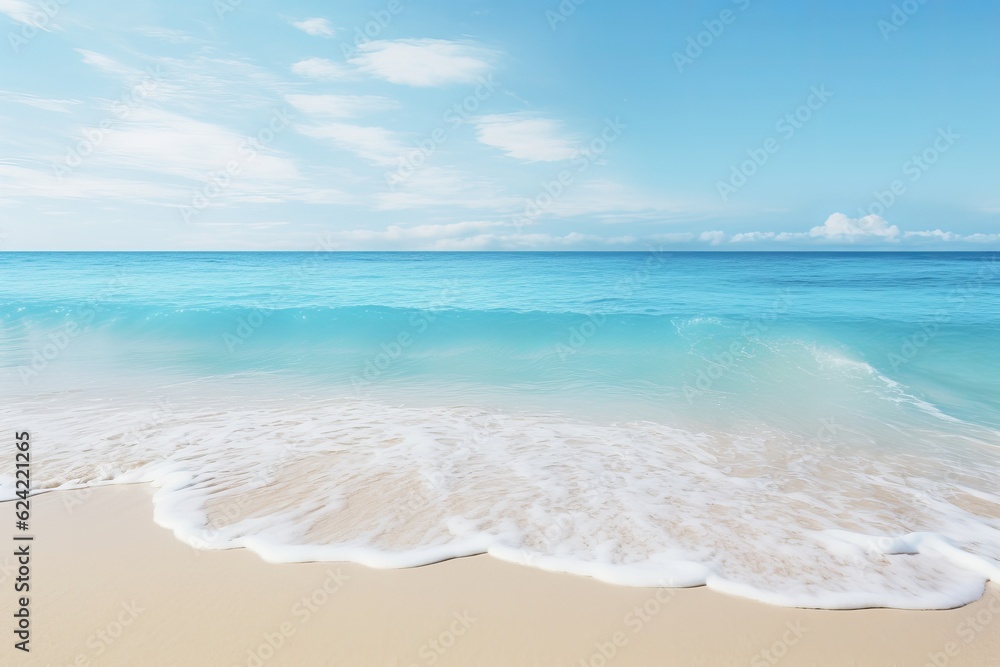 Beautiful Sandy Beach And Soft Blue Ocean, Generative AI