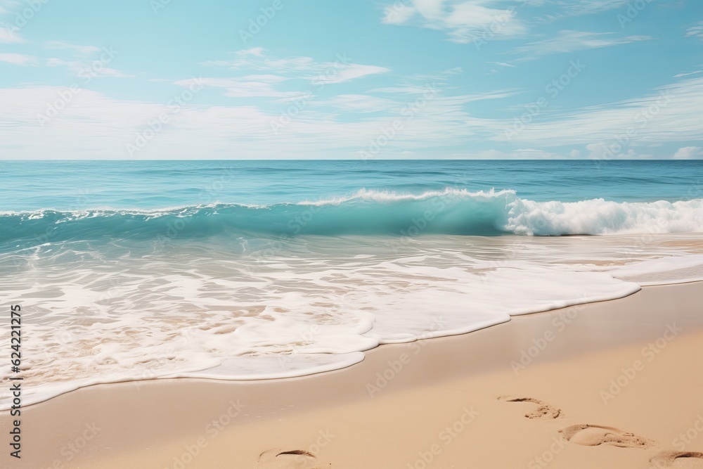 Beautiful Sandy Beach And Soft Blue Ocean, Generative AI Beautiful Sandy Beach And Soft Blue Ocean, Generative AI