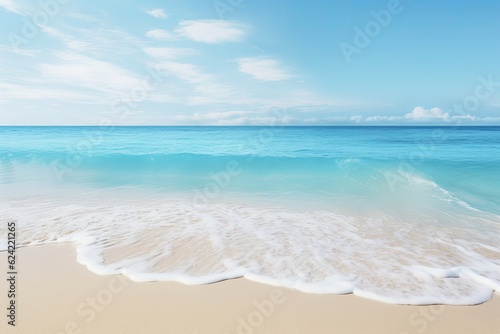 Beautiful Sandy Beach And Soft Blue Ocean, Generative AI