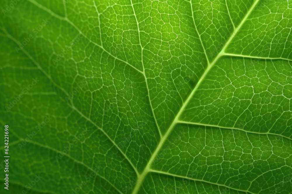 Close-up of a vibrant green leaf texture. Generative AI Close-up of a vibrant green leaf texture. Generative AI