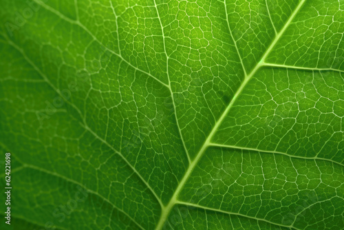 Close-up of a vibrant green leaf texture. Generative AI