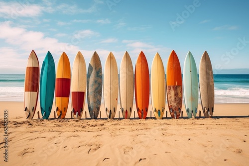 Set Of Different Colorful Surf Boards, Generative AI