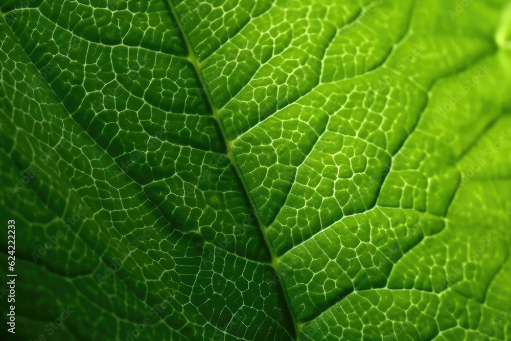 Close-up of a vibrant green leaf texture. Generative AI Close-up of a vibrant green leaf texture. Generative AI