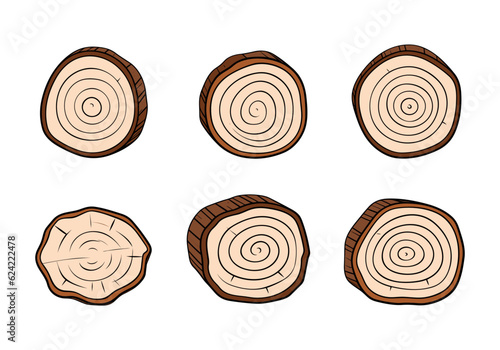 Set of vector tree stump isolated on white background