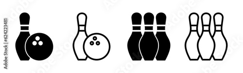 Bowling icon set illustration. bowling ball and pin sign and symbol.