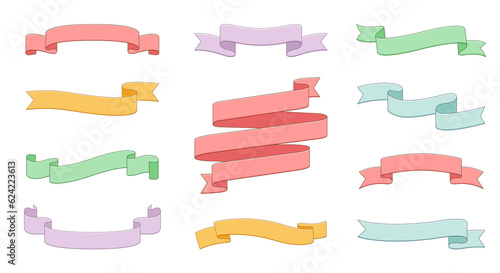 full color set of curve ribbons flat style isolated on white background.