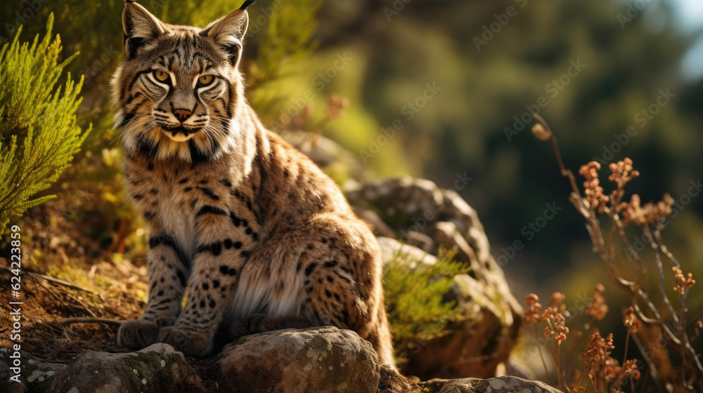 Fototapeta premium a wild cat like the iberian lux. Generative AI