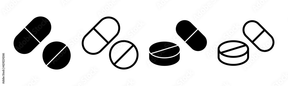 Pills icon set illustration. capsule icon. Drug sign and symbol Pills icon set illustration. capsule icon. Drug sign and symbol