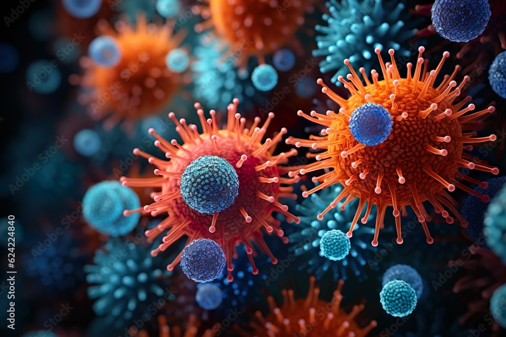Colorful Microscopic 3d render of viruses Colorful Microscopic 3d render of viruses