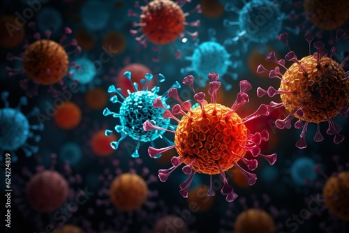 Microscopic 3d render of viruses 