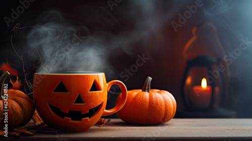 jack-o-lantern cup of coffee with pumpkin © ColureME
