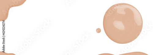 Medium Nude liquid foundation, concealer smear smudge drop. bb cream swatch sample isolated on transparent background. Cosmetic liquid foundation, moisturizer, banner, top view. Space for text cover