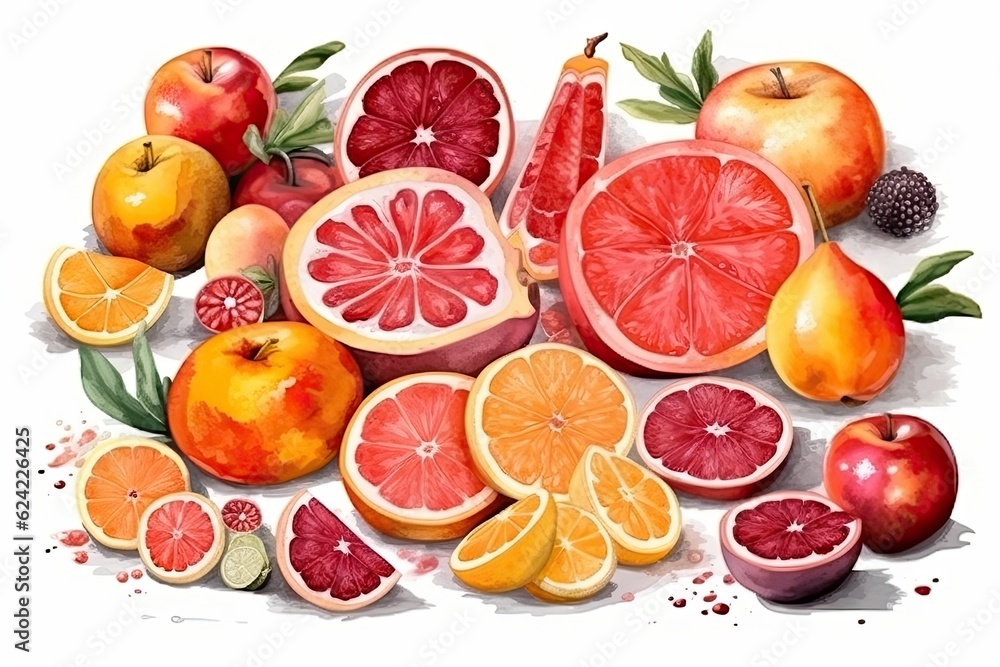 colorful and vibrant still life of various fruits arranged in a basket. Generative AI colorful and vibrant still life of various fruits arranged in a basket. Generative AI