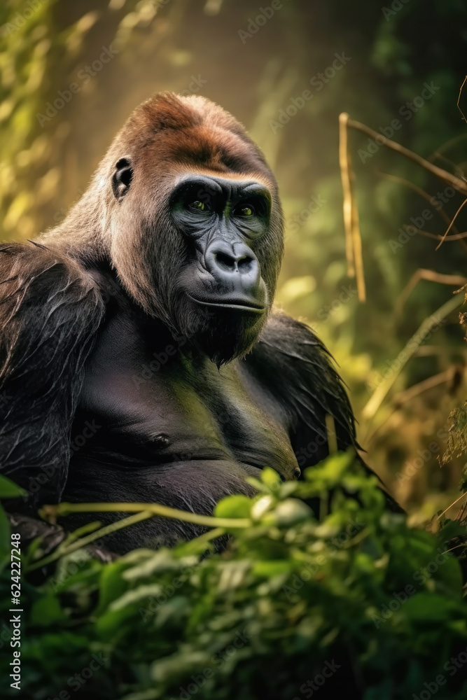 Obraz premium Gorilla, Wildlife Photography, Generative AI