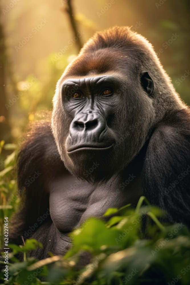 Obraz premium Gorilla, Wildlife Photography, Generative AI