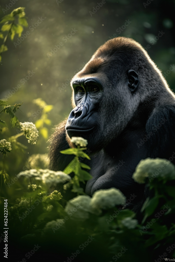 Obraz premium Gorilla, Wildlife Photography, Generative AI