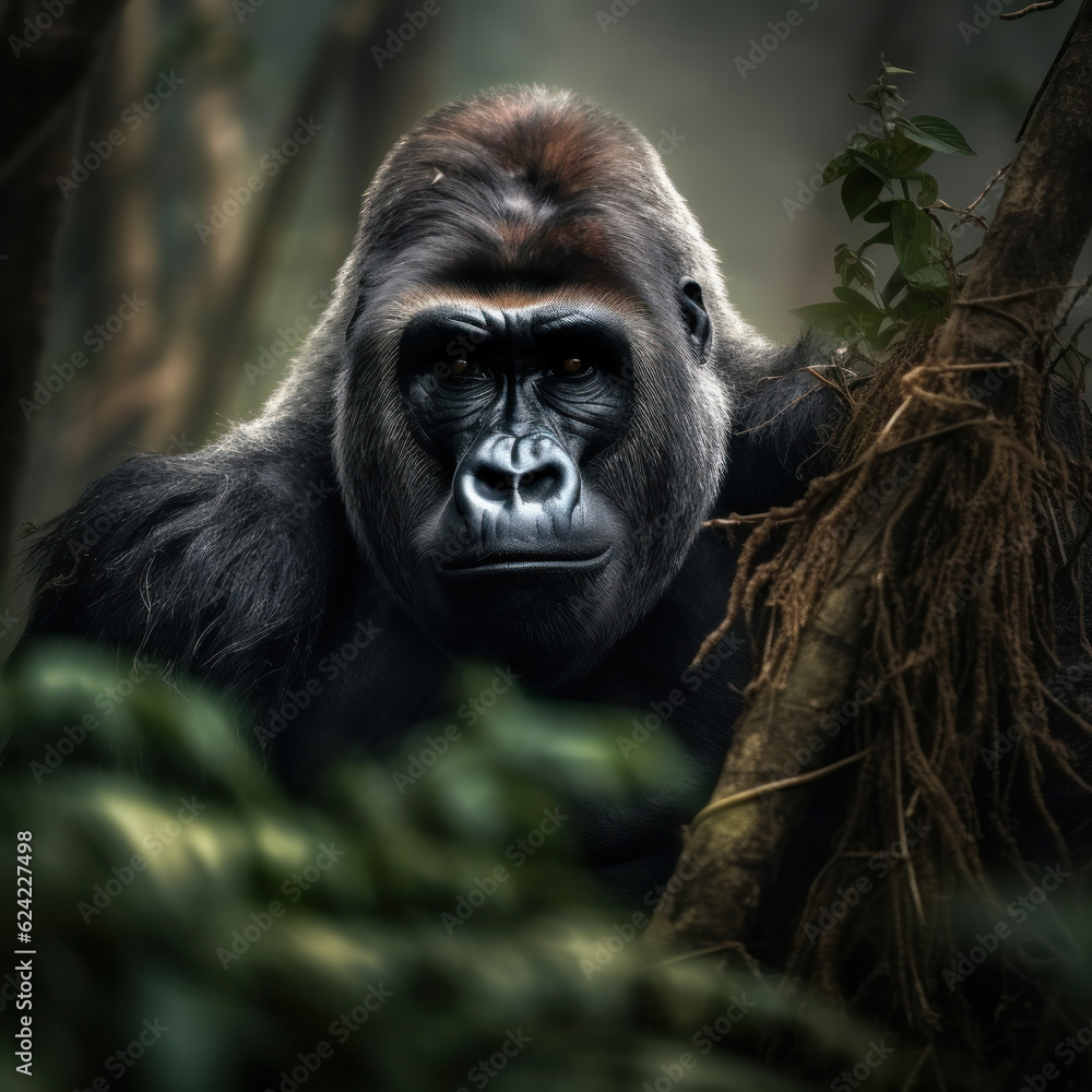 Fototapeta premium Gorilla, Wildlife Photography, Generative AI