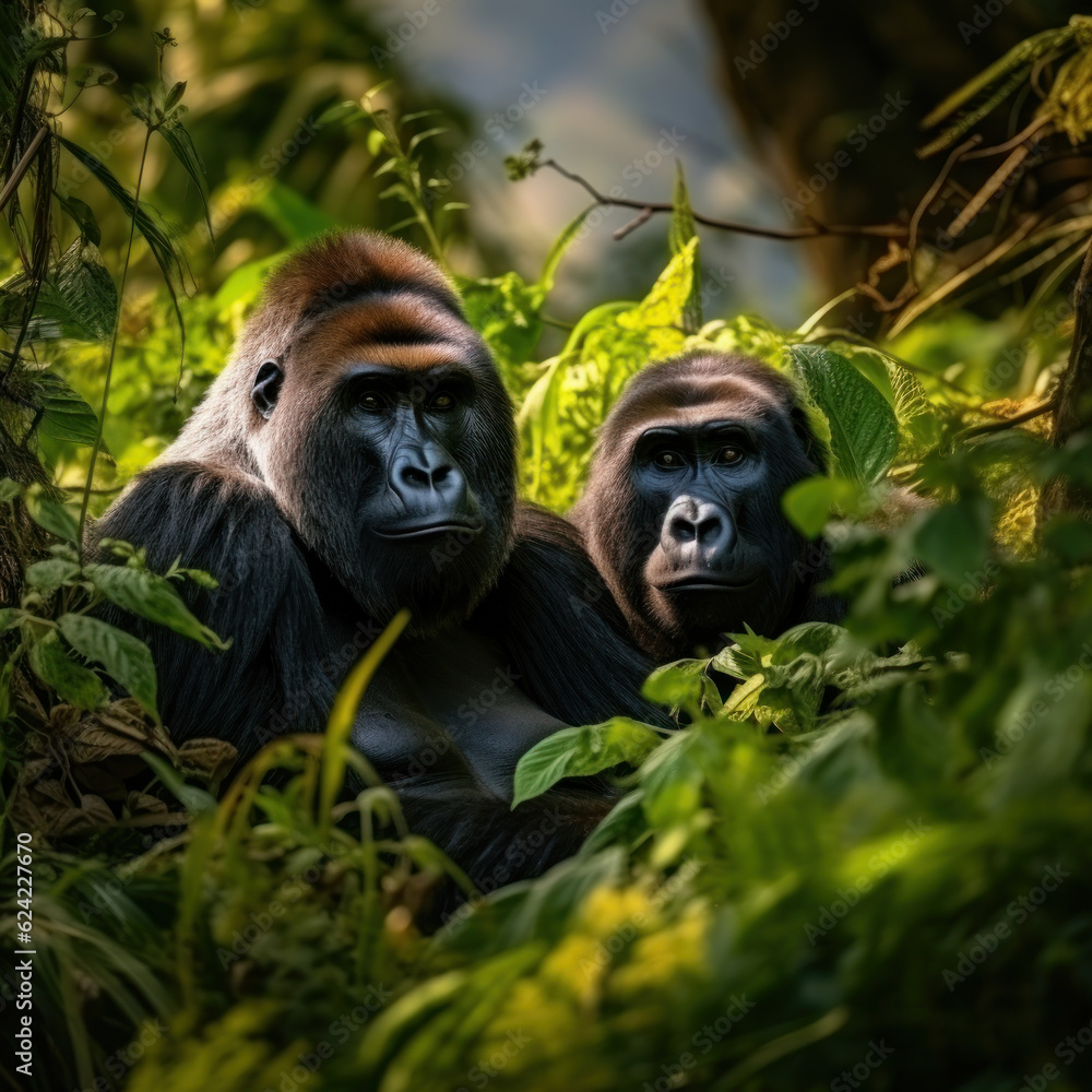 Obraz premium Gorilla, Wildlife Photography, Generative AI