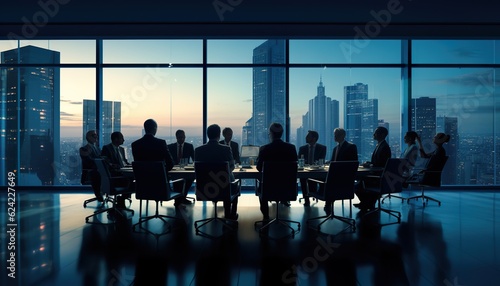 Business People in a Board Room Meeting Early Morning Silhoutte