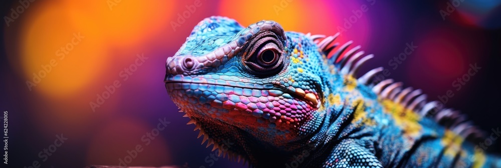 Colorful lizard head close-up macro, Generative AI.