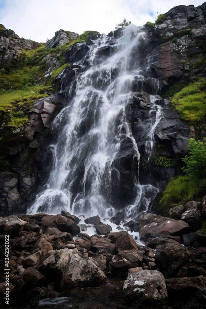 Beautiful waterfalling poring at the side of a mountain Beautiful waterfalling poring at the side of a mountain