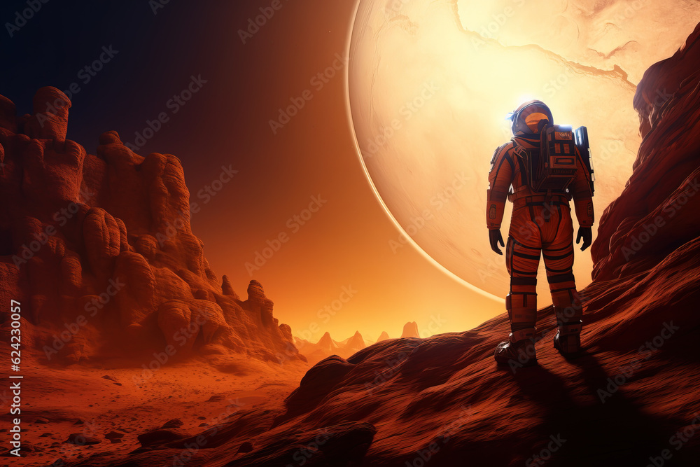 Astronaut exploring a strange and distant planet