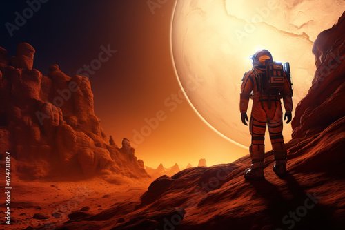 Astronaut exploring a strange and distant planet