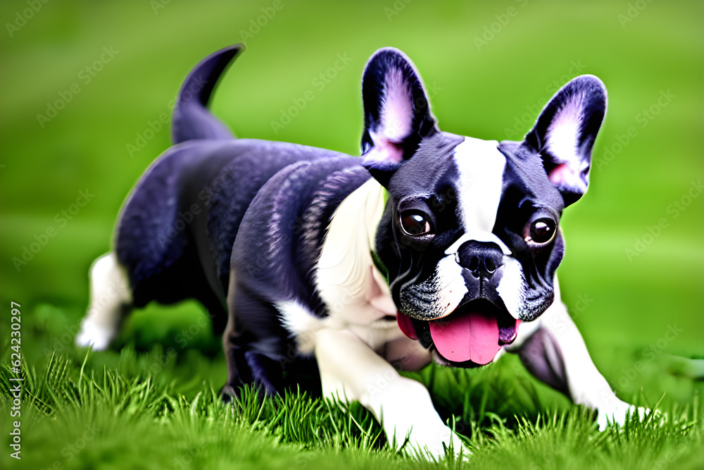 Fototapeta premium French bulldog rolling on the grass