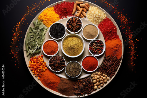 Variety of colorful spices and herbs © Jeremy