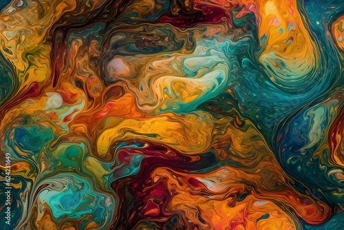 seamless artistic background of colored diffusing turbulent fumes or paint in liquid, neural network generated image