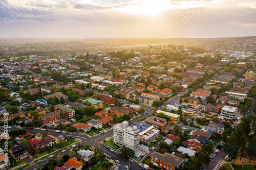 Drone aerial view over suburbs of Northern Beaches