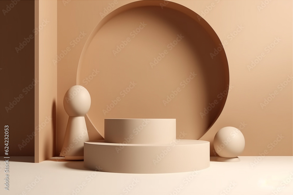 Minimal empty podium for product presentation on beige background. Generative AI Minimal empty podium for product presentation on beige background. Generative AI
