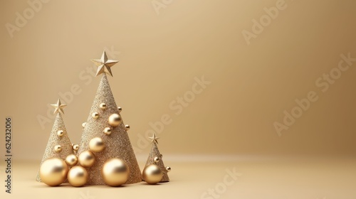 Merry Christmas and Happy New Year Background  Xmas Tree Decoration Ornaments. Generative Ai