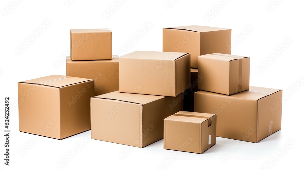 Collection of various of a cardboard box on white background