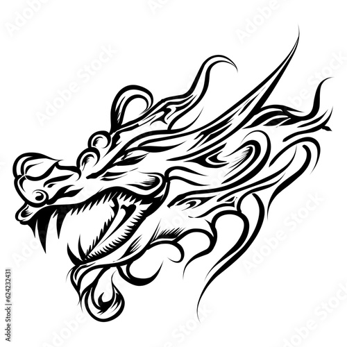 Dragon head tribal tattoo illustration. Perfect for stickers, tattoos, logos, icons, websites, social media elements. 