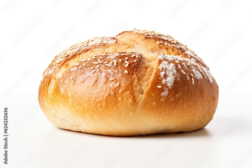 Crispy bread roll isolated against white background Crispy bread roll isolated against white background