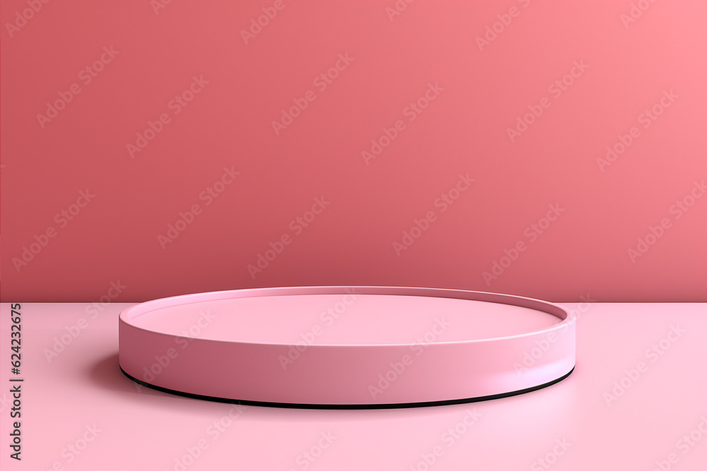 Minimal empty podium for product presentation on pink background. Generative AI Minimal empty podium for product presentation on pink background. Generative AI