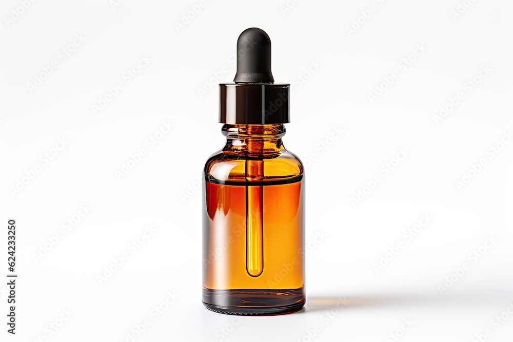 Essential serum oil in amber dropper bottle isolate on white background Essential serum oil in amber dropper bottle isolate on white background