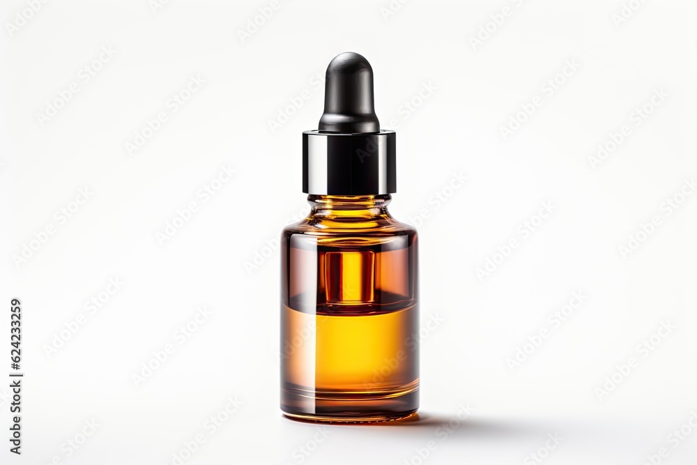 Naklejka premium Essential serum oil in amber dropper bottle isolate on white background