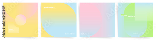 Gradient transparent backgrounds. Abstract modern colors gradation templates for summer posters, banners, social posts, square covers. Soft blur, Bright neon blend patterns, Dynamic graphic.