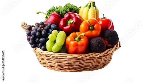 Assorted organic vegetables and fruits in wicker basket isolated on white background.00    3500 px  - 1