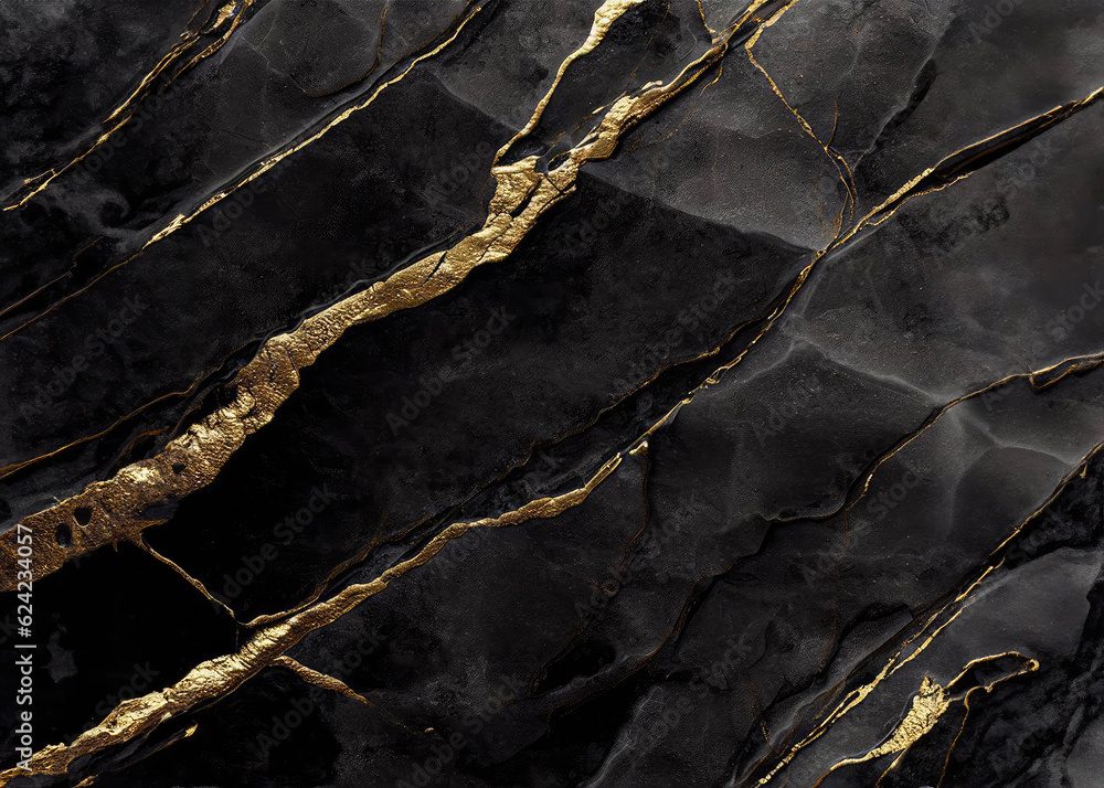 Fototapeta A captivating blend of black and gold stone textures creates an elegant and sophisticated background.
