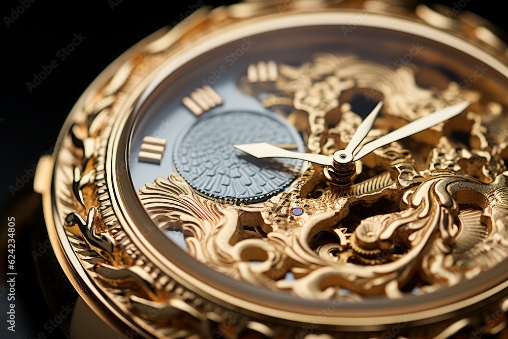 Close-up of a luxurious yellow gold watch, exuding timeless elegance and sophistication. Generative AI