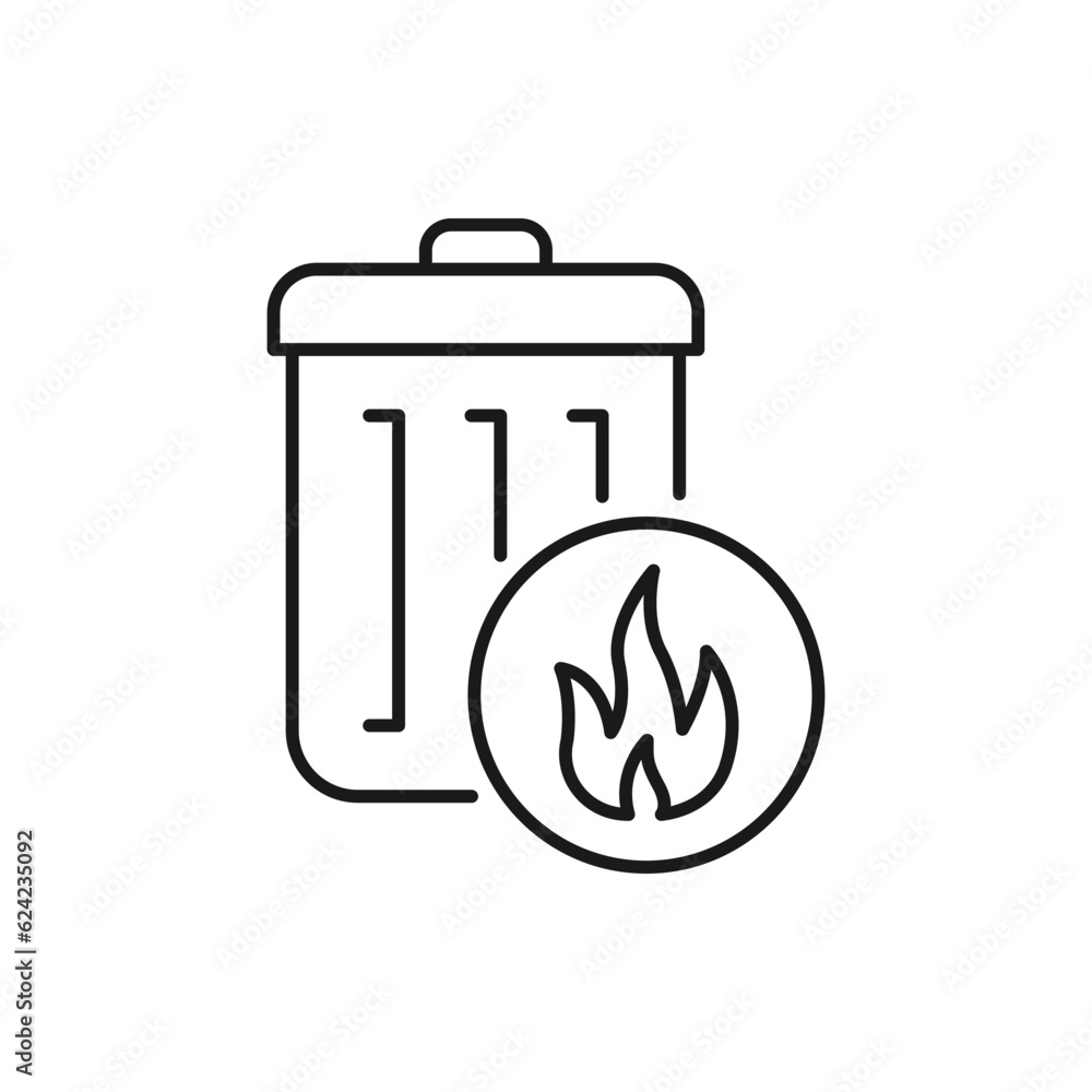 Trash can and fire. Burning garbage icon line style isolated on white background. Vector illustration Trash can and fire. Burning garbage icon line style isolated on white background. Vector illustration