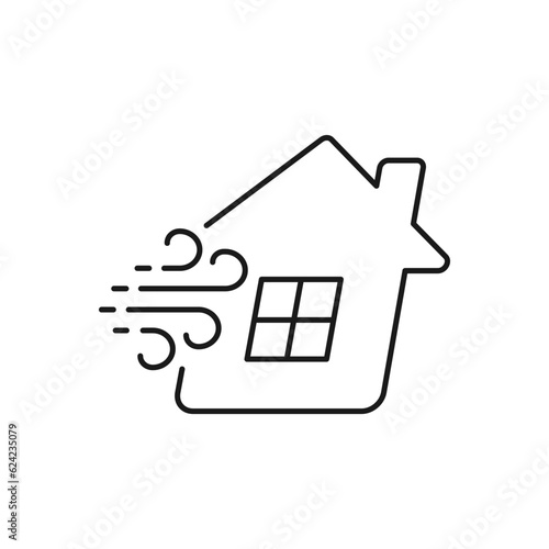 Wind blowing house icon line style isolated on white background. Vector illustration