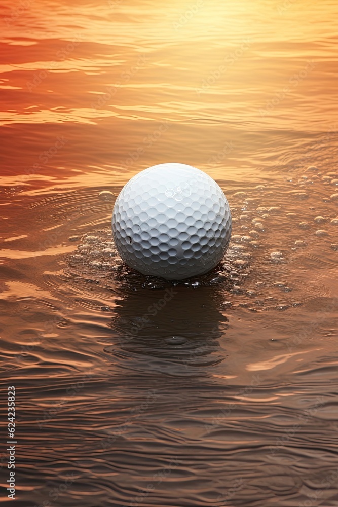 A wet surface showcasing a close-up golf ball. (Generative AI) A wet surface showcasing a close-up golf ball. (Generative AI)