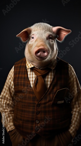 A wise pig dressed as a professor  ready to  educate  with wisdom. Generative AI